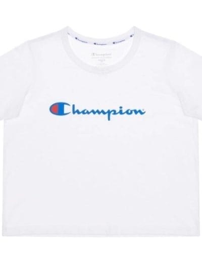Fitness Mania - Champion Script Kids Girls Crop T-Shirt - White