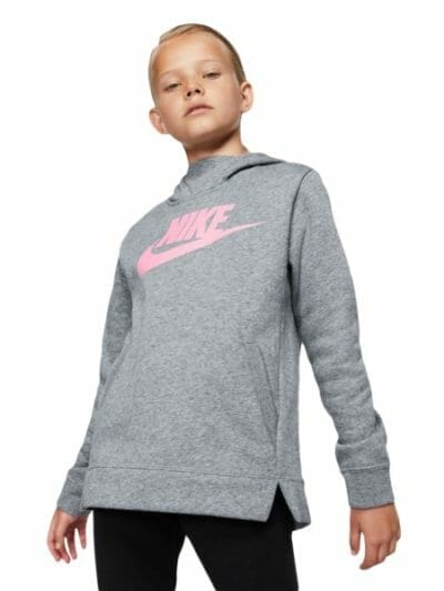 Fitness Mania - Nike Sportswear Pullover Kids Girls Hoodie - Carbon Heather/Pink
