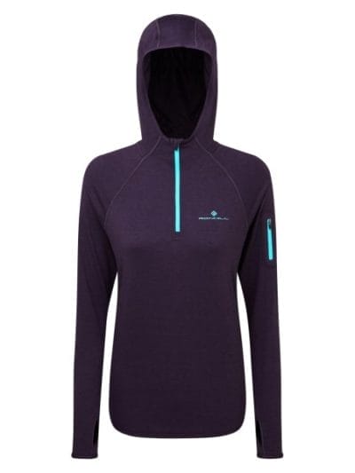 Fitness Mania - Ronhill Momentum Womens Running Hoodie - Blueberry Marl/Aquamint