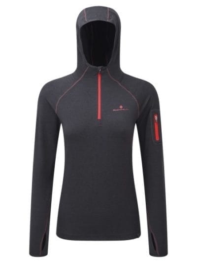 Fitness Mania - Ronhill Momentum Womens Running Hoodie - Charcoal Marl/Pink