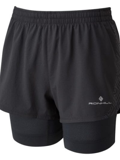 Fitness Mania - Ronhill Tech Marathon Twin Womens Running Shorts - All Black