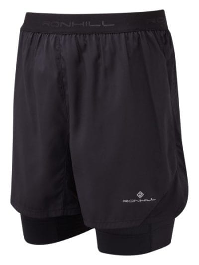 Fitness Mania - Ronhill Tech Revive Twin Mens Running Shorts - All Black