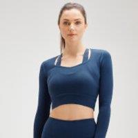 Fitness Mania - MP Women's Power Open Back Crop Top - Dark Blue - XXS