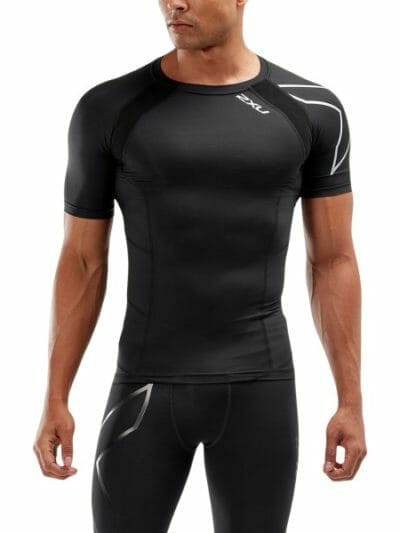 Fitness Mania - 2XU Mens Compression Short Sleeve Top - Black/Silver