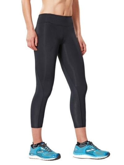 Fitness Mania - 2XU Womens Motion Mid-Rise 7/8 Compression Tights - Black/Dotted Black Logo