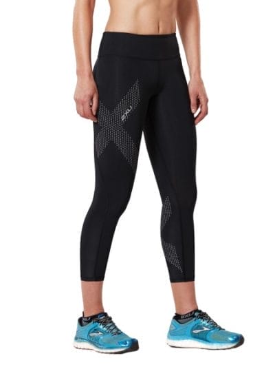 Fitness Mania - 2XU Womens Motion Mid-Rise 7/8 Compression Tights - Black/Dotted Reflective Logo