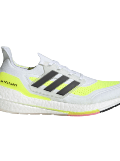 Fitness Mania - Adidas UltraBoost 21 - Mens Running Shoes - White/Black/Solar Yellow