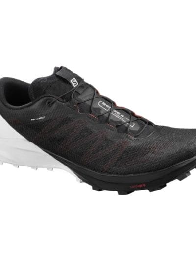 Fitness Mania - Salomon Sense Pro 4 - Mens Trail Running Shoes - Black/White/Cherry Tomato