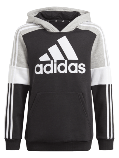 Fitness Mania - Adidas Essentials Logo Colourblock Kids Hoodie - Black/Medium Grey Heather/White