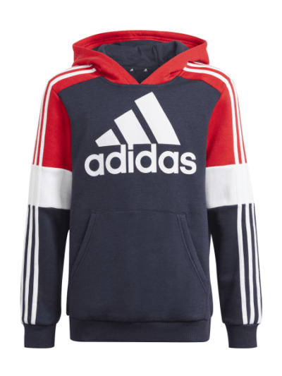 Fitness Mania - Adidas Essentials Logo Colourblock Kids Hoodie - Legend Ink/Vivid Red/White