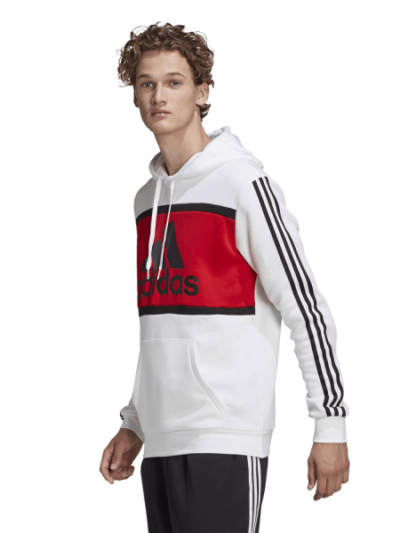 Fitness Mania - Adidas Essentials Logo Colourblock Mens Hoodie - White/Red