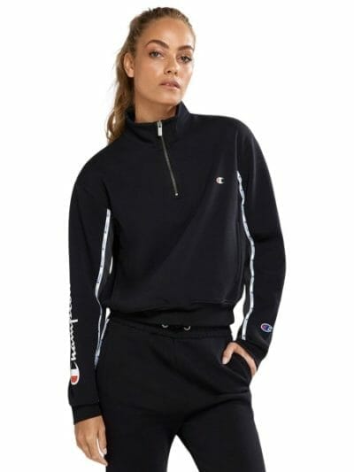 Fitness Mania - Champion Rochester Athletic Quarter Zip Womens Sweatshirt - Black