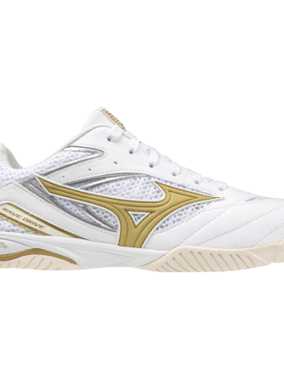 Fitness Mania - Mizuno Drive 8 - Mens Table Tennis Shoes - White/Gold/Papyrus