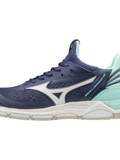 Fitness Mania - Mizuno Wave Luminous - Womens Netball Shoes + FREE Mizuno Sports Pack - Astral Aura/White/Blue Light