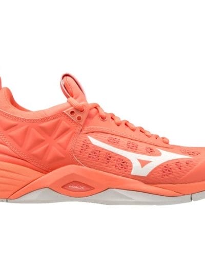 Fitness Mania - Mizuno Wave Momentum - Womens Netball Shoes + FREE Mizuno Sports Pack - Living Coral/Snow White