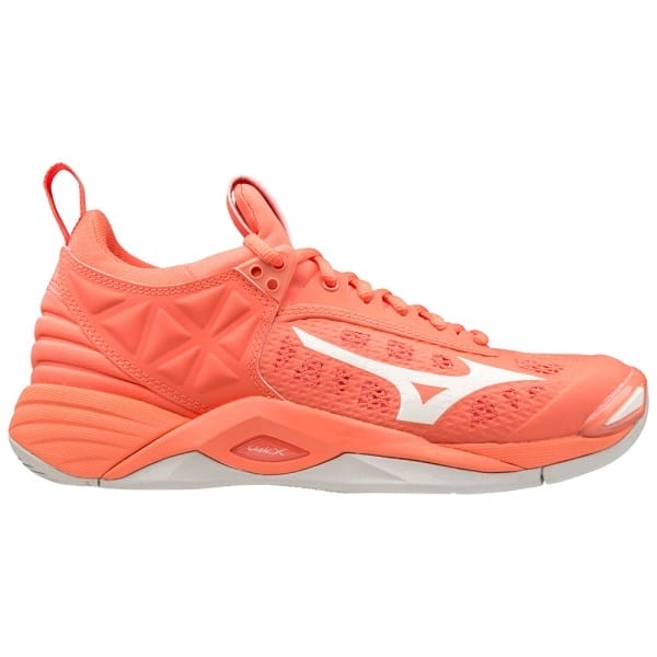 Fitness Mania - Mizuno Wave Momentum - Womens Netball Shoes + FREE Mizuno Sports Pack - Living Coral/Snow White