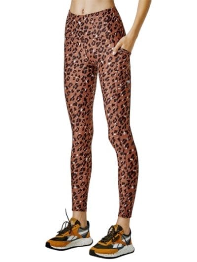 Fitness Mania - Running Bare Ab Waisted Power Moves Womens Training Tights - Leopard Print