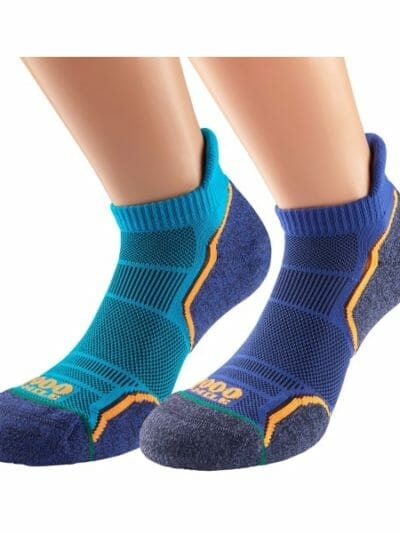 Fitness Mania - 1000 Mile Run Socklet Mens Sports Socks - Twin Pack - Kingfisher Blue & Navy