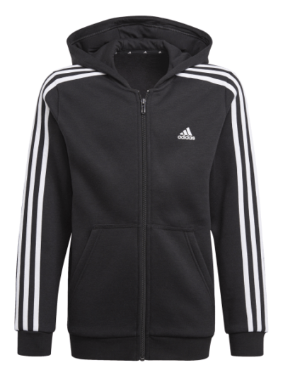 Fitness Mania - Adidas Essentials 3-Stripes Full Zip Kids Hoodie - Black/White