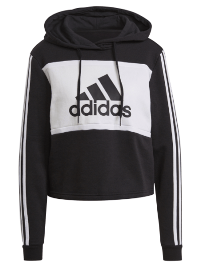 Fitness Mania - Adidas Essentials Logo Colourblock Fleece Cropped Womens Hoodie - Black/White