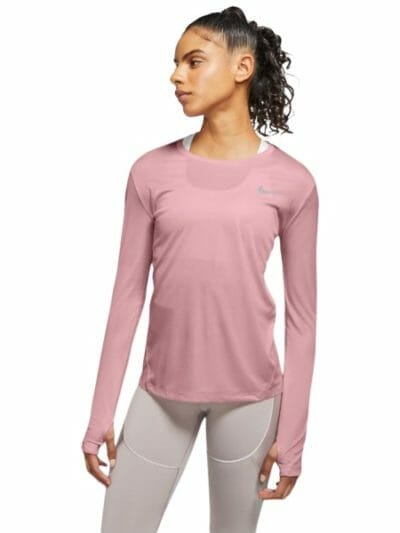 Fitness Mania - Nike Miler Womens Long Sleeve Running Top - Pink Glaze/Reflective Silver