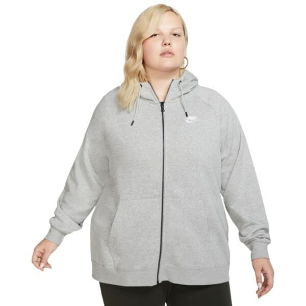 Fitness Mania - Nike Sportswear Essential Full Zip Womens Hoodie - Plus Size - Dark Grey Heather/White