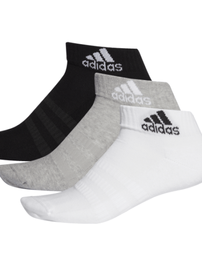 Fitness Mania - Adidas Cushion Ankle Socks - 3 Pairs - Medium Grey Heather/White/Black