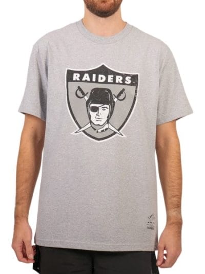 Fitness Mania - Mitchell & Ness Distressed Oakland Raiders Logo Mens Football T-Shirt