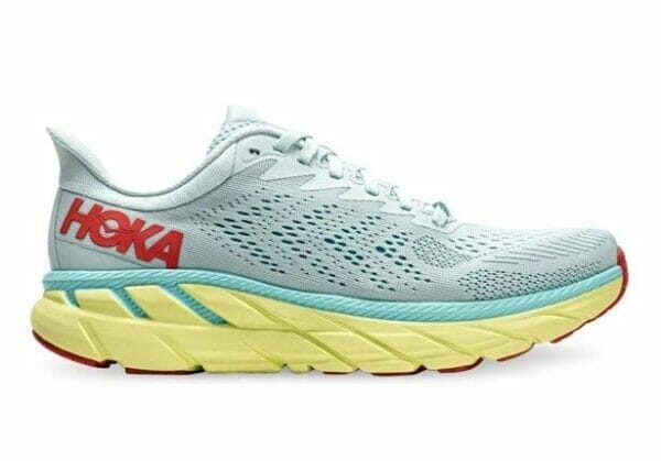 Fitness Mania - Hoka One One Clifton 7 (D) Womens Morning Mist Hot Coral