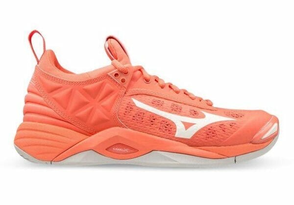 Fitness Mania - Mizuno Wave Momentum Netball Womens Living Coral Snow White