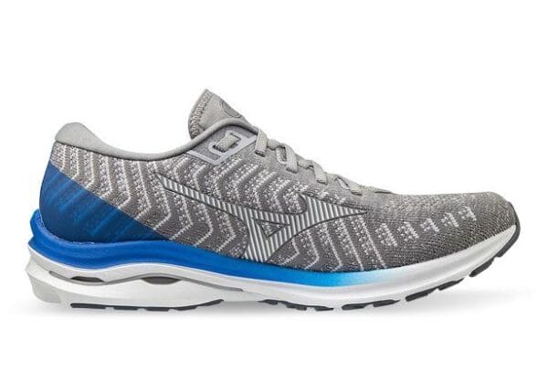 Fitness Mania - Mizuno Wave Rider 24 Waveknit Mens Frost Gray Princess Blue