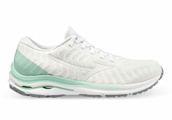 Fitness Mania - Mizuno Wave Rider 24 Waveknit Womens White Grayed Jade