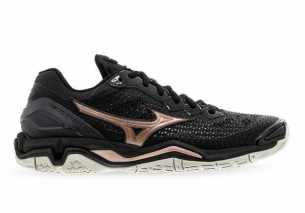 Fitness Mania - Mizuno Wave Stealth V Netball Womens Black Rose Gold