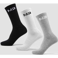 Fitness Mania - MP Unisex Crew Socks (3 Pack) - White/Black/Grey Marl - UK 12-14